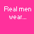 A static image of a pink background with white pixelated text reading "Real men wear... PINK!" repeated three times in different positions, with the bottom-right corner showing a gray transparency area.