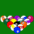 Green background with four heart-shaped arrangements of colorful billiard balls; text changes from 'Stop Talking' to 'Start Chalking'.