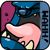 Pixelated static icon featuring a pink-skinned character with blue accents and dark facial features against a split background of purple, blue, and black sections.
