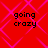 Red background with pink diamond pattern and four identical black text blocks reading 'going crazy' in pixelated font