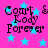 Pink background with light blue stars and repeated black text reading "Court Lady Forever" in a pixelated font.