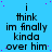 Static blue background with repeated black text "i think im finally kinda over him" and scattered purple dots, no animation observed.