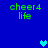 Blue background with green text 'cheer4 life' and four pixelated heart icons in light blue, arranged in a pattern