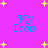 Pixelated blue text "My Icon" on bright pink background with yellow stars, four identical copies arranged in a pattern