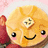 Pixelated image of a smiling pancake with a pat of butter on top, set against a pink background with text.