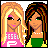 A 3x3 grid of pixel art buddy icons featuring cartoon girls and a boy with text phrases, each icon in its own square on a contact sheet layout.