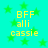 Yellow text reading "BFF alli cassie" on a cyan background with green stars, no visible animation changes across observations.