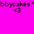 A static digital image displays four identical text-based icons arranged in a on a pink background, each showing 'bbycakes:' followed by a heart symbol '<3'