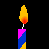 Animated birthday icon showing candle and cake frames with flame variations, text overlays, and color transitions across a contact sheet layout.