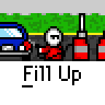 Animated contact sheet of a gas station icon showing multiple frames with changing fuel prices and quantities, featuring a cartoon character at the top left.