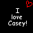 Red pixel heart above white text 'I love Casey!' on black background, two identical static frames side-by-side.