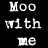 Pixelated black background with white text and three cow head icons displaying "Moo!" in various positions.