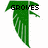 Two green wing-shaped icons with pixelated text above each; left reads GROVES, right FALCONS on white background.