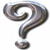 A pixelated question mark rendered in shades of gray with a metallic sheen, set against a plain white background.