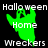 Green ghost hand icon with 'Halloween', 'Home', and 'Wreckers' text on black background, showing two color variations.
