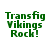 Green pixelated text "Transfig Vikings Rock!" on white background with yellow rectangular overlays in different positions across six