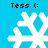 Four white snowflake icons on a solid cyan background, each with distinct pixelated branch patterns and labeled "Tess (:" above them.
