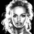 Black-and-white pixelated portrait of a person with voluminous curly hair, neutral expression, and visible facial features including eyes, nose, and mouth.