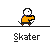 Pixelated skater character in orange shirt and black pants performing various skating actions on gray background with 'Skater' text below.