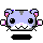 Pixelated character with light purple fur, black eyes, pink inner ears, and white teeth-like mouth on gray background.