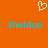 Pixelated orange background with white heart symbol above two identical blue text instances of 'sheldon' in lowercase.