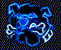 Two side-by-side blue and white abstract shapes with flowing lines on a dark background, showing animation changes between frames.