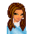 Pixel art of a character with brown braided hair wearing a light blue top, paired with separate pixel art of the same character's torso and legs in matching attire.