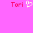 Pixelated pink background with red text 'Tori' on left and right, separated by a white heart symbol.