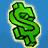 Animated contact sheet of a green dollar sign icon with glowing effects on blue background, showing 8 sequential frames of motion.