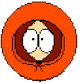 Pixelated cartoon character with large white eyes and black pupils inside an orange circular border, transitioning to a closed-eye expression.