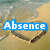 A pixelated beach scene with a heart-shaped path and text reading "Absence" on the left and "makes the heart grow fonder" on the right.