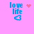 Pixelated blue 'love life' text with a blue heart shape on a pink background, accompanied by a pink heart and pink dots in different frames.