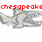 Pixelated shark icon with red text labels 'chesapeake' and 'bay', showing two distinct states of the same image.