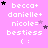 Pixelated pink background with white text reading "becca+ danielle+ nicole= bestiess ( :" and scattered black/purple stars, animated star positions across frames.