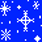 Blue background with multiple white pixelated snowflakes of varying sizes scattered across the image.