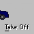 Blue pickup truck icon with white text "Take Off" below, transitioning through multiple states including static and animated smoke effects.