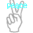 A static image shows three hand gestures with text overlays: peace, love, and happiness in cyan pixelated font above each gesture on a white background.