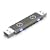 A pixelated grayscale object resembling a USB drive with a curved end, angled diagonally on white background.