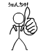 A stick figure avatar cycles through multiple poses including thumbs-up, crossed arms, and raised arms with text above each pose.