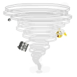 Animated contact sheet of a tornado icon with rotating yellow emoji faces and floating objects across nine frames.