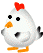 Animated contact sheet of a cartoon chicken with red comb, black eyes, orange beak and feet, showing seven sequential frames of walking motion on gray background.