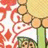 A pixelated image with a red and white patterned background, featuring orange circular shapes on top of green stems. A dark blue text "Rebecca" appears over the lower right portion.