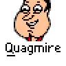 A 4x4 contact sheet of pixelated Quagmire character frames from Family Guy, showing various expressions and text bubbles with phrases like "ALL-RIGHT", "GIGGOY", "LET'S HAVE", and "SEX!" above the repeated name "Quagmire" below each frame.