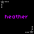 Pixelated star icons in white and gray rotate around a central of purple 'heather' text on black background