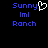 Blue pixelated text 'Sunny ImI Ranch' appears twice on a black background, with the left instance featuring a white heart-shaped pixel symbol replacing the 'y' in 'Sunny'.