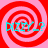 Four identical red and pink spiral patterns with cyan text reading "DIZZY_?" overlaid on each quadrant.