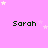 Pink background with white stars and repeated 'Sarah' text in dark green pixelated font.
