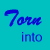 Cyan background with blue text elements and a gray rectangular shape at the bottom right.