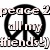 Black peace symbol with overlaid text reading 'peace 2 all my friends!' in light pink pixelated font on white background.