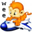 Pixelated cartoon character with orange hair and blue outfit holding a glowing blue orb, standing next to vertical text reading "Wee".
